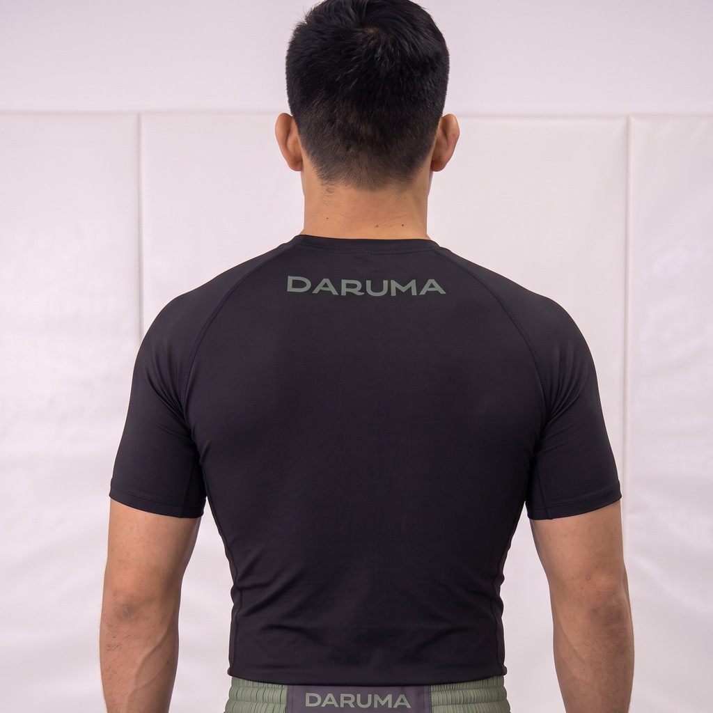 Daruma Bamboo Rashguard — Black · Short Sleeve · Silk Print
