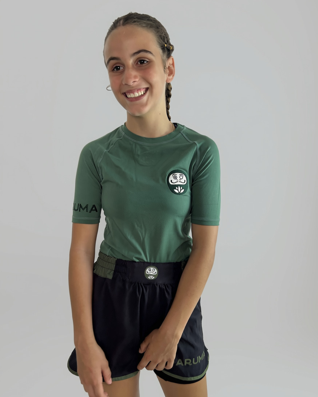 KIDS Daruma Bamboo Rashguard — Green · Short Sleeve