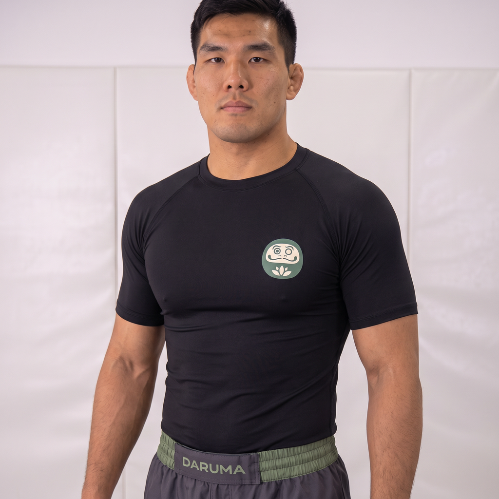 Daruma Bamboo Rashguard — Black · Short Sleeve · Silk Print