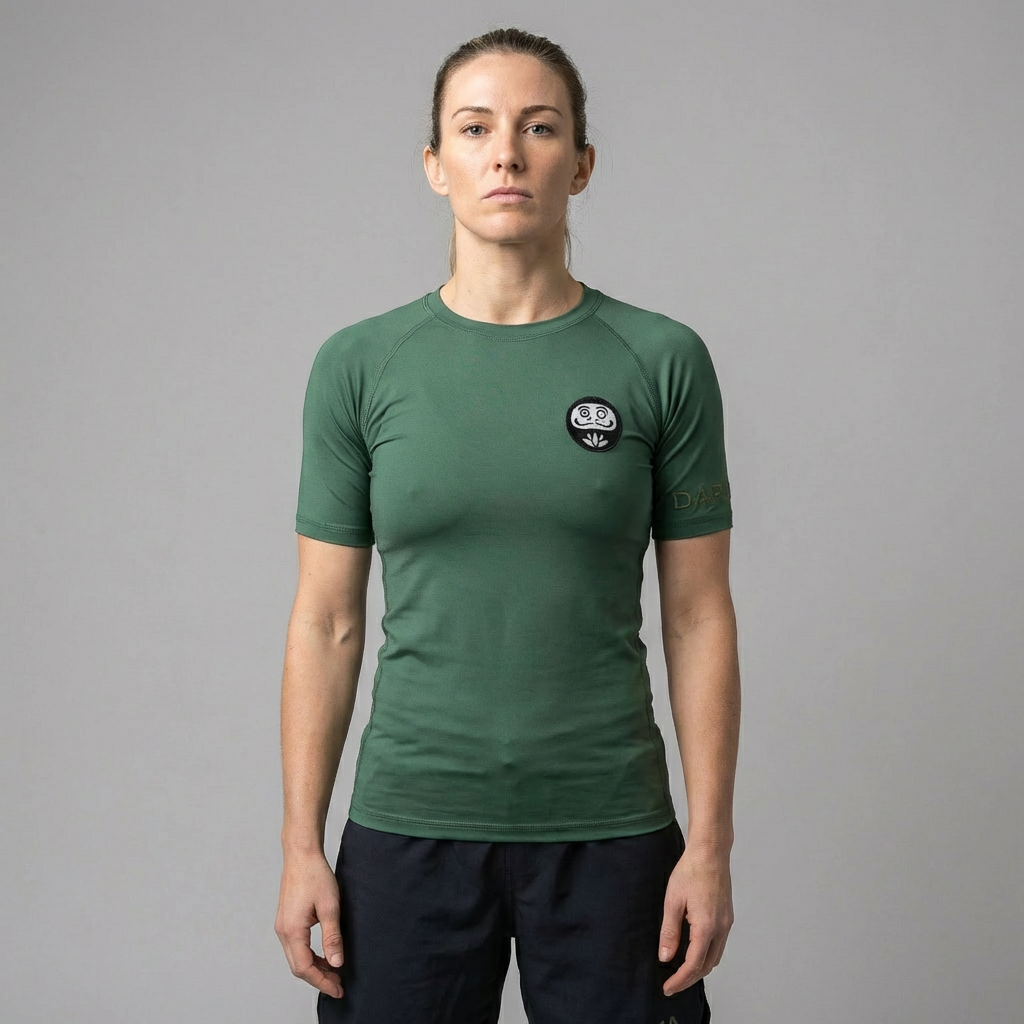 Daruma Bamboo Rashguard — Green · Short Sleeve